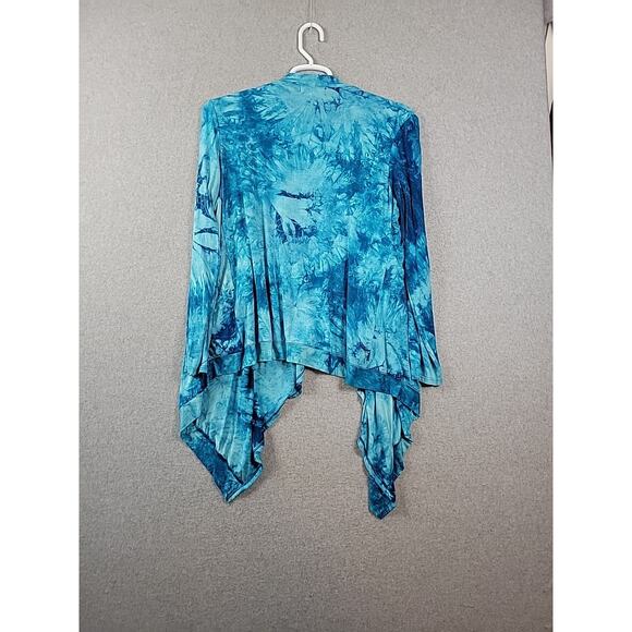 Lock & Love Aqua Blue Tie Dye Open Trapeze Cardigan Women's Plus 3XL Stretch - Picture 6 of 12
